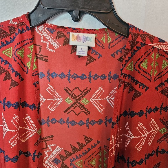 Lularoe Joy Long Sleeveless Vest Arrows Red  Sz:Lg  NWT Aztec Side Slits Boho - Picture 4 of 5